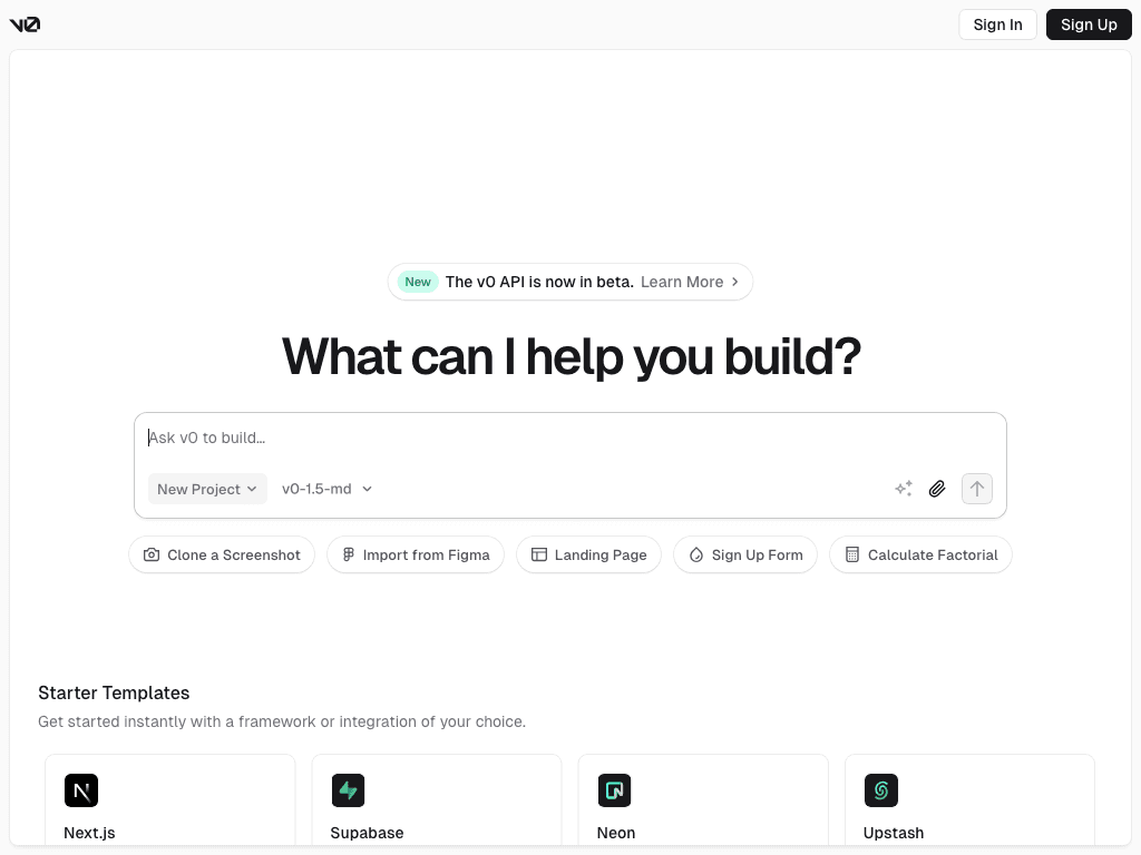 v0 by Vercel screenshot